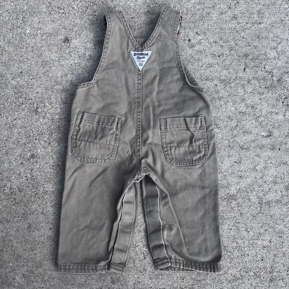 OshKosh B'Gosh Overalls Moose Embroidery Boys Toddler Vestbak Brown Snaps Sz 6mo - Picture 4 of 4